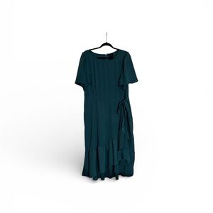 Alex Marie forest green Midi party Dress side tie ruffles graduation office